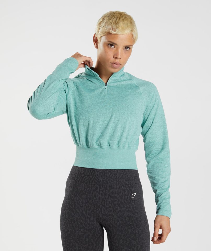 Women\'s Gymshark 315 Long Sleeve Warmup Top Sweatshirts Turquoise | CA D7086N